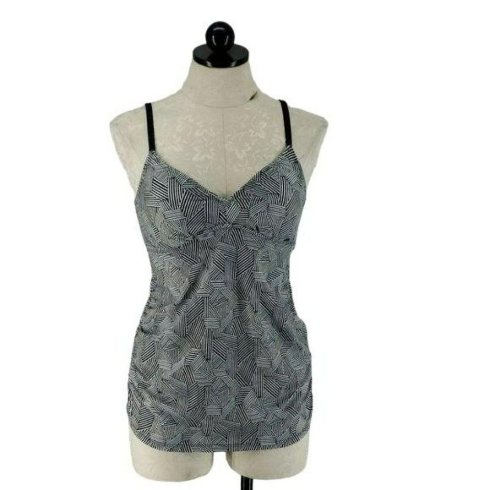 Isabel Maternity Black White Geometric Strappy Back Tankini Swim Top Small